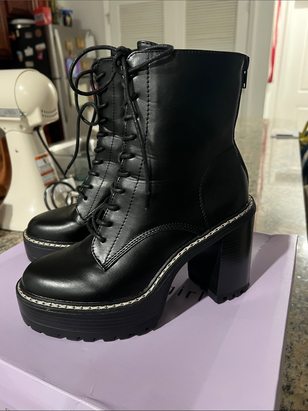 Madden Girl Black Lace-Up Chunky Heel Ankle Boots